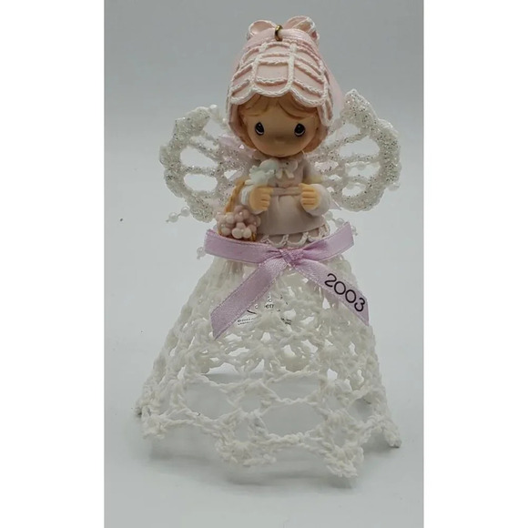 2003 Precious Moments Angel Christmas Ornament Crochet Starched Skirt & Wings - Picture 1 of 7